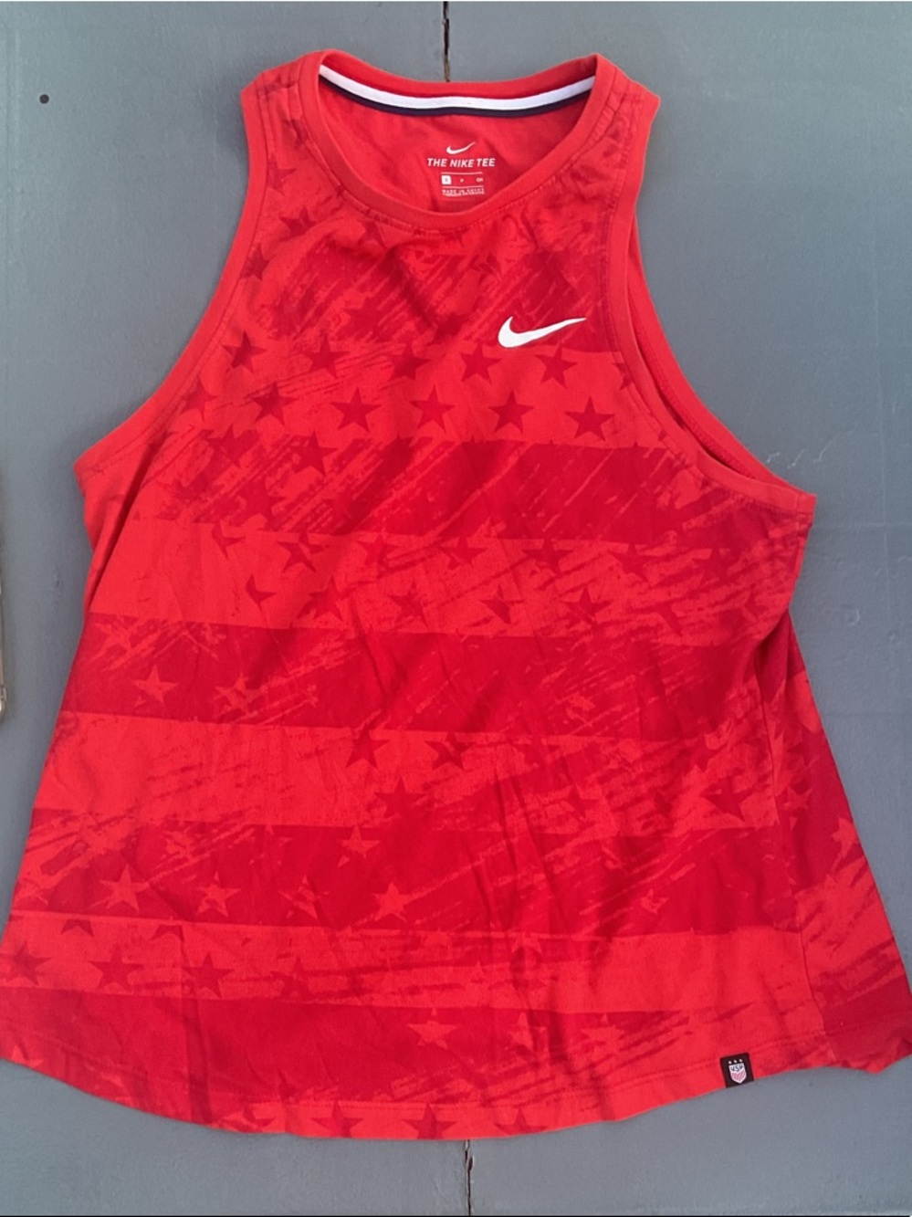 Nike Red Star-Striped Athletic Tank with White Swoosh